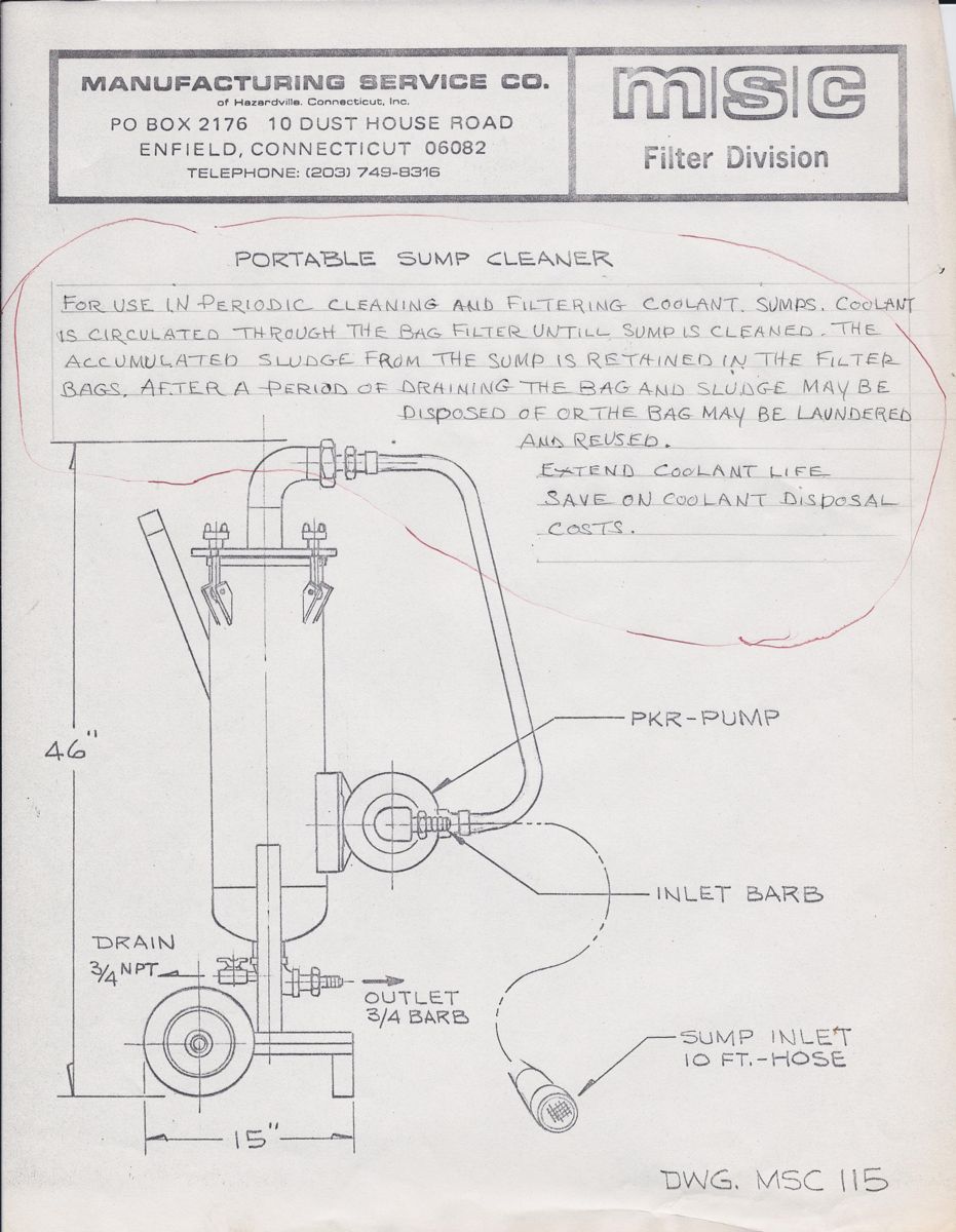 old maching tool coolant filter drawing 2
